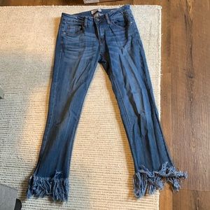 Judy Blue cropped, fringey skinny jeans